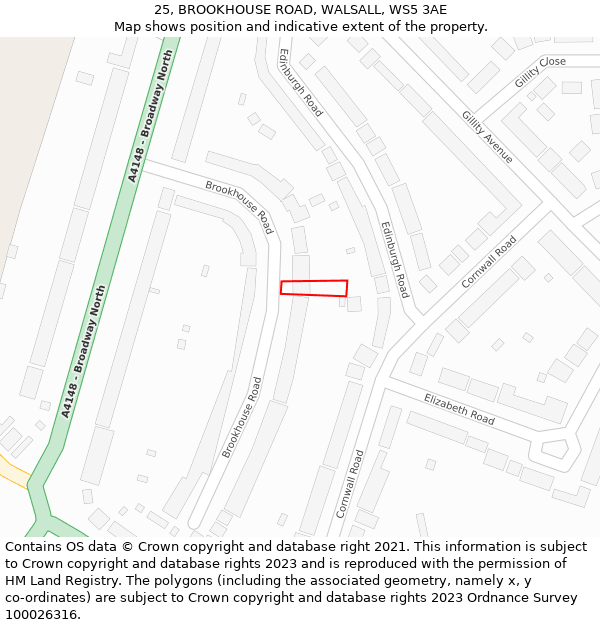 25, BROOKHOUSE ROAD, WALSALL, WS5 3AE: Location map and indicative extent of plot