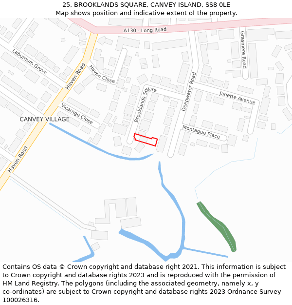 25, BROOKLANDS SQUARE, CANVEY ISLAND, SS8 0LE: Location map and indicative extent of plot