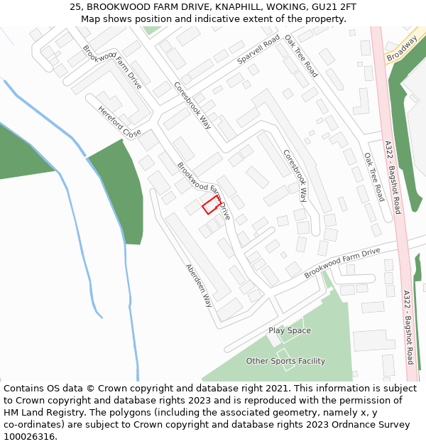 25, BROOKWOOD FARM DRIVE, KNAPHILL, WOKING, GU21 2FT: Location map and indicative extent of plot