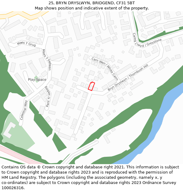 25, BRYN DRYSLWYN, BRIDGEND, CF31 5BT: Location map and indicative extent of plot