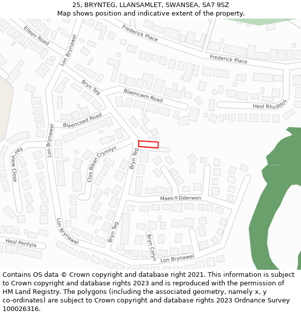 25, BRYNTEG, LLANSAMLET, SWANSEA, SA7 9SZ: Location map and indicative extent of plot