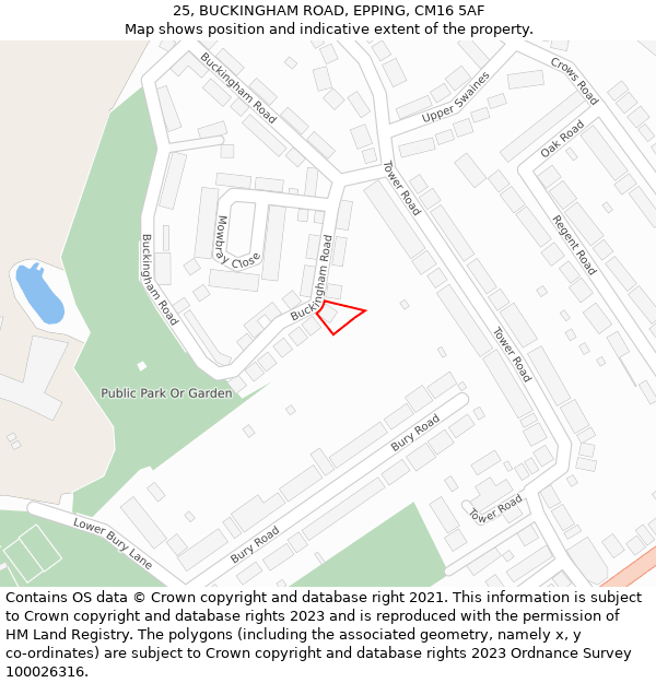 25, BUCKINGHAM ROAD, EPPING, CM16 5AF: Location map and indicative extent of plot