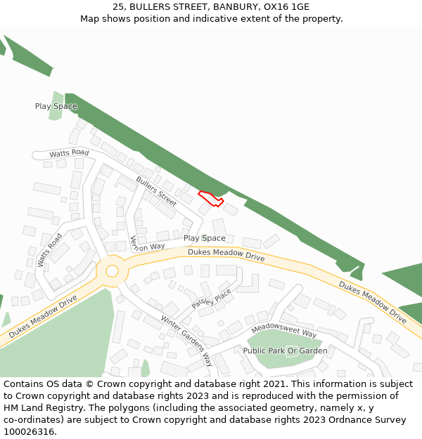 25, BULLERS STREET, BANBURY, OX16 1GE: Location map and indicative extent of plot