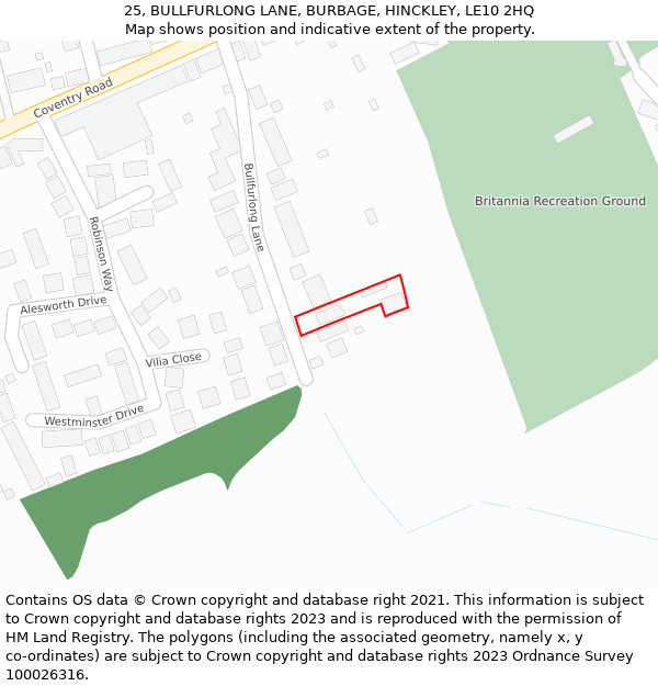 25, BULLFURLONG LANE, BURBAGE, HINCKLEY, LE10 2HQ: Location map and indicative extent of plot