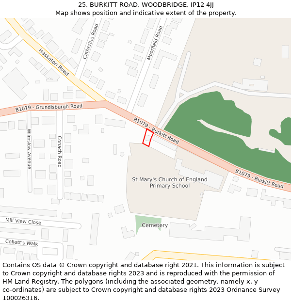 25, BURKITT ROAD, WOODBRIDGE, IP12 4JJ: Location map and indicative extent of plot
