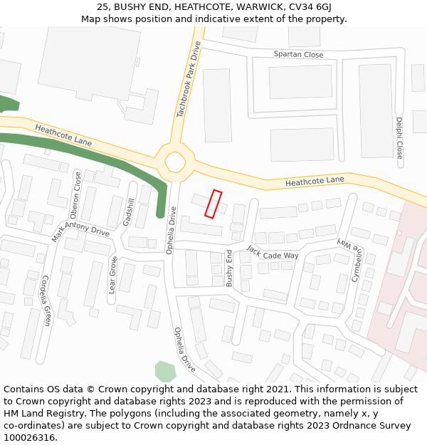 25, BUSHY END, HEATHCOTE, WARWICK, CV34 6GJ: Location map and indicative extent of plot