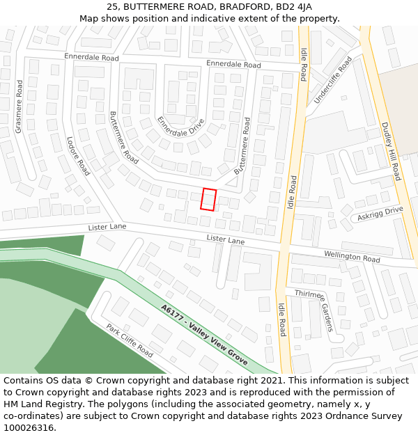 25, BUTTERMERE ROAD, BRADFORD, BD2 4JA: Location map and indicative extent of plot