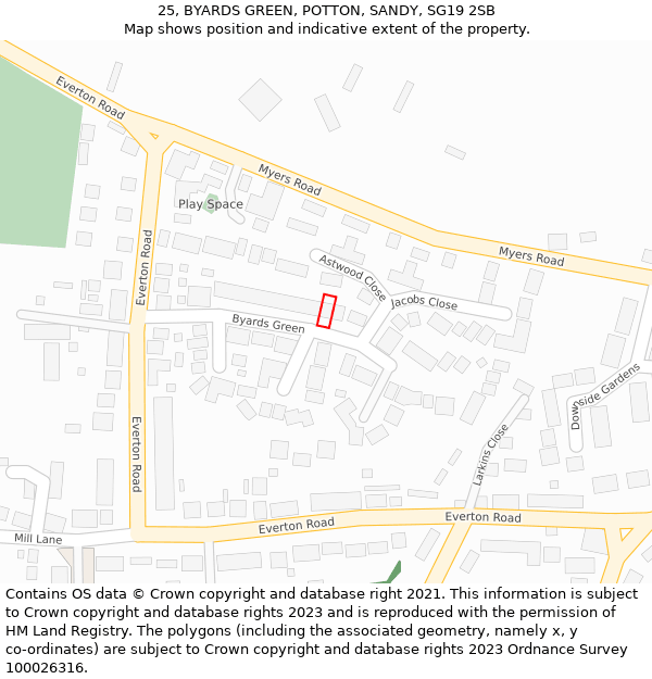 25, BYARDS GREEN, POTTON, SANDY, SG19 2SB: Location map and indicative extent of plot