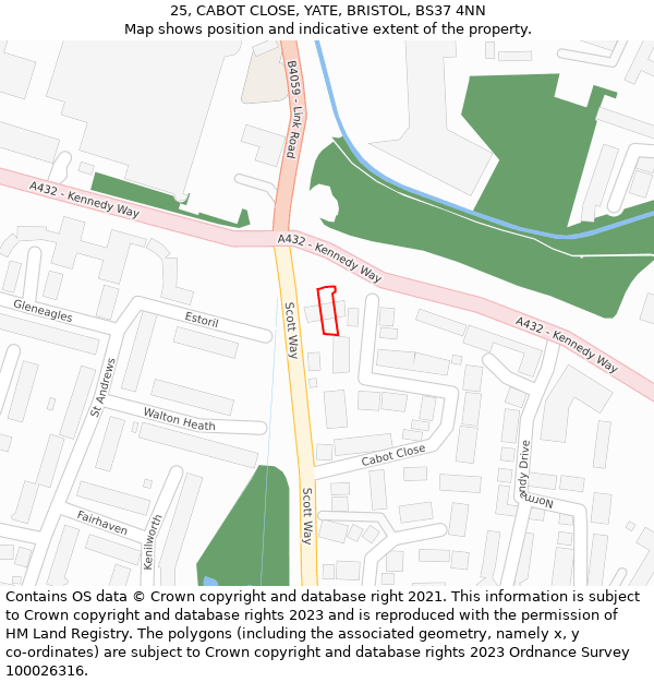 25, CABOT CLOSE, YATE, BRISTOL, BS37 4NN: Location map and indicative extent of plot