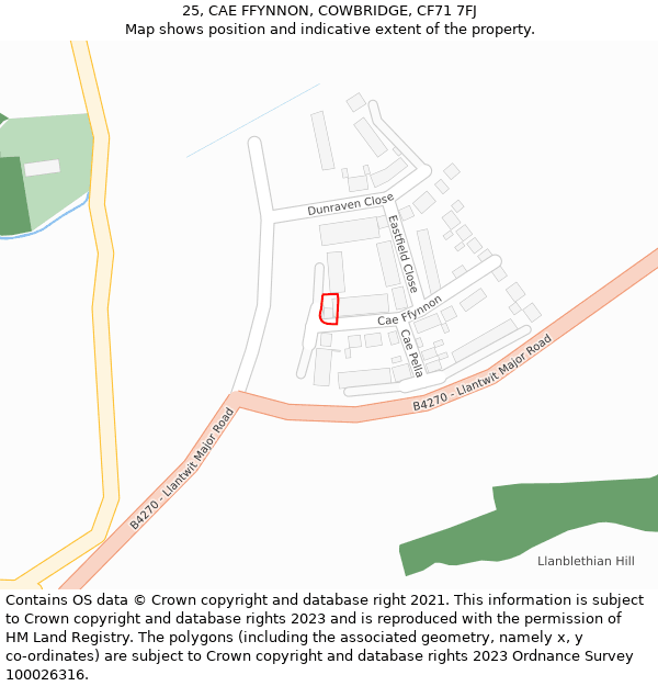 25, CAE FFYNNON, COWBRIDGE, CF71 7FJ: Location map and indicative extent of plot