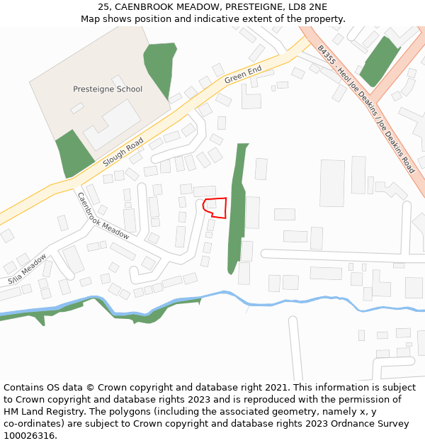 25, CAENBROOK MEADOW, PRESTEIGNE, LD8 2NE: Location map and indicative extent of plot