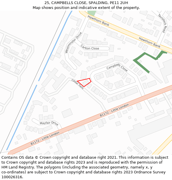 25, CAMPBELLS CLOSE, SPALDING, PE11 2UH: Location map and indicative extent of plot