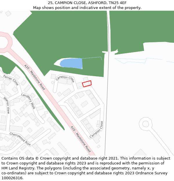 25, CAMPION CLOSE, ASHFORD, TN25 4EF: Location map and indicative extent of plot