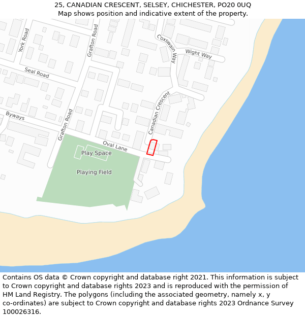 25, CANADIAN CRESCENT, SELSEY, CHICHESTER, PO20 0UQ: Location map and indicative extent of plot