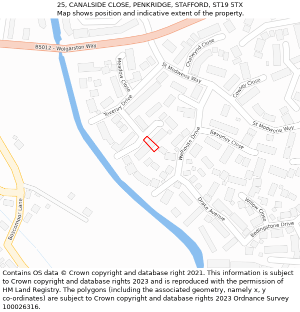 25, CANALSIDE CLOSE, PENKRIDGE, STAFFORD, ST19 5TX: Location map and indicative extent of plot