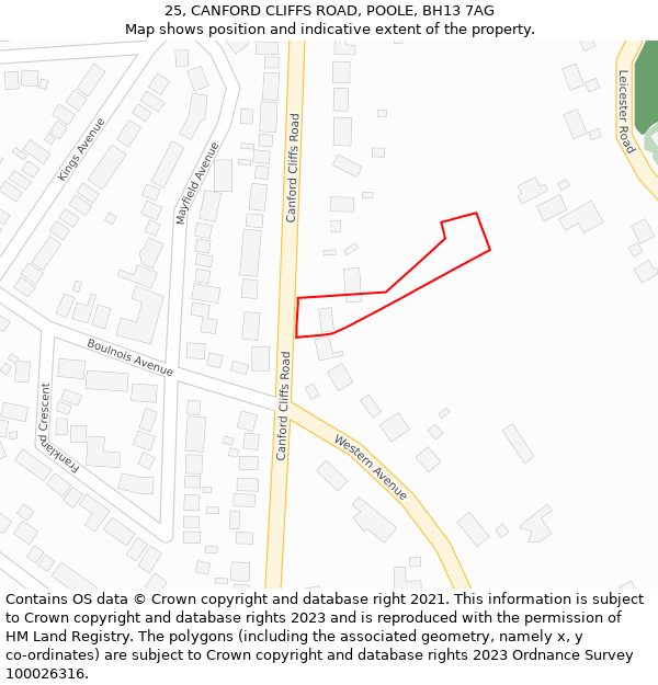 25, CANFORD CLIFFS ROAD, POOLE, BH13 7AG: Location map and indicative extent of plot