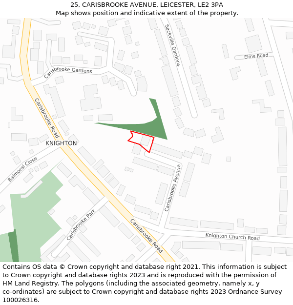 25, CARISBROOKE AVENUE, LEICESTER, LE2 3PA: Location map and indicative extent of plot