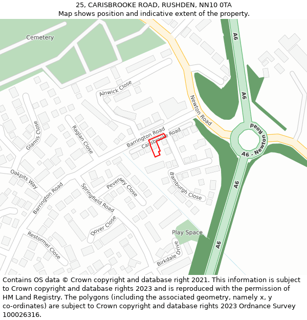 25, CARISBROOKE ROAD, RUSHDEN, NN10 0TA: Location map and indicative extent of plot