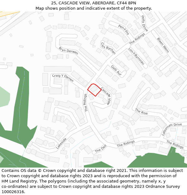 25, CASCADE VIEW, ABERDARE, CF44 8PN: Location map and indicative extent of plot