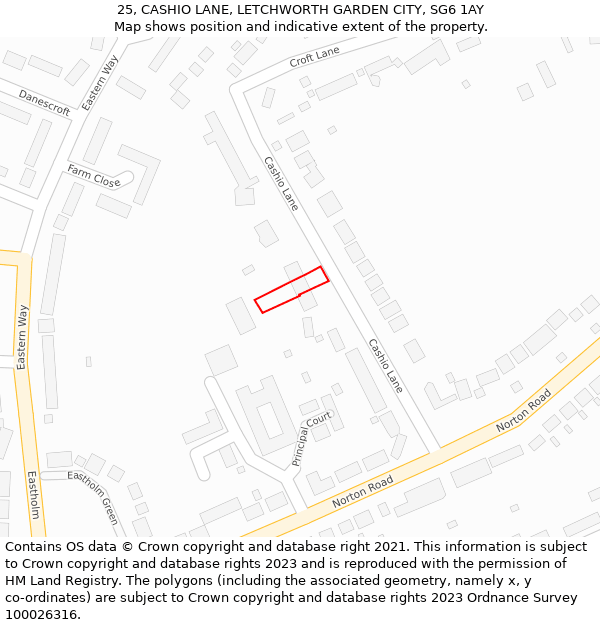 25, CASHIO LANE, LETCHWORTH GARDEN CITY, SG6 1AY: Location map and indicative extent of plot