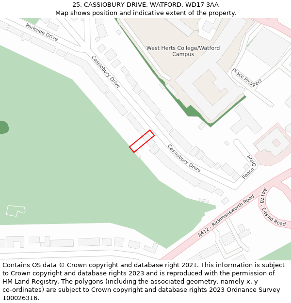 25, CASSIOBURY DRIVE, WATFORD, WD17 3AA: Location map and indicative extent of plot