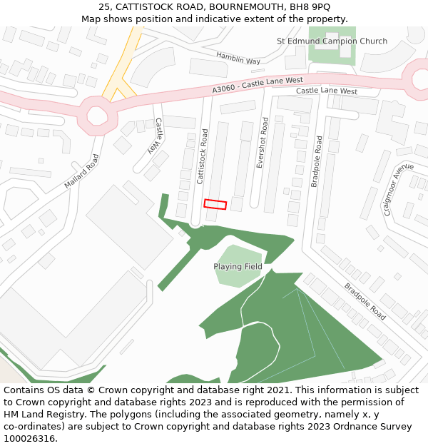 25, CATTISTOCK ROAD, BOURNEMOUTH, BH8 9PQ: Location map and indicative extent of plot