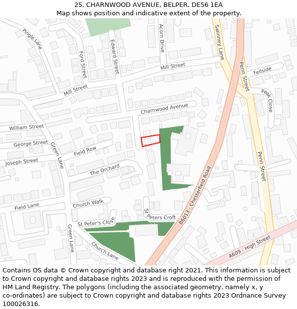 25, CHARNWOOD AVENUE, BELPER, DE56 1EA: Location map and indicative extent of plot