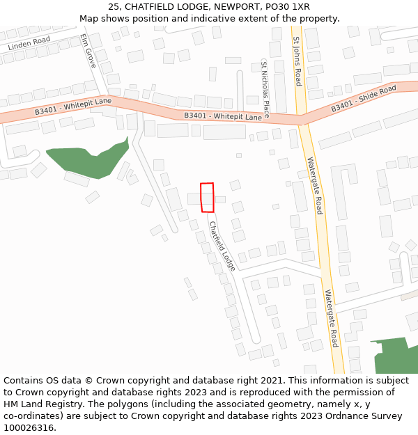 25, CHATFIELD LODGE, NEWPORT, PO30 1XR: Location map and indicative extent of plot