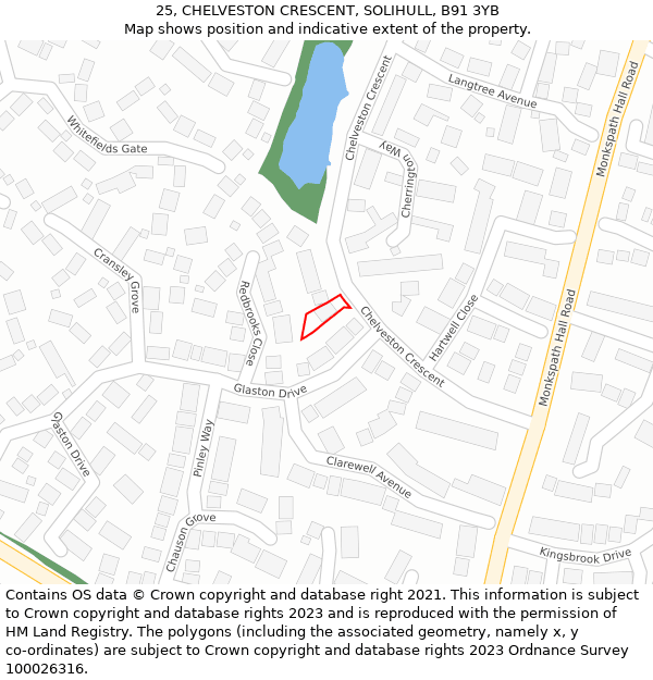 25, CHELVESTON CRESCENT, SOLIHULL, B91 3YB: Location map and indicative extent of plot