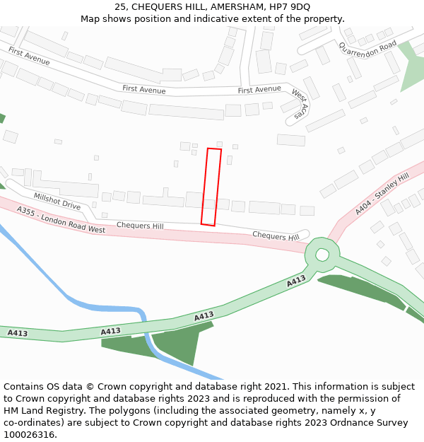 25, CHEQUERS HILL, AMERSHAM, HP7 9DQ: Location map and indicative extent of plot