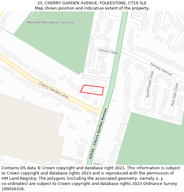 25, CHERRY GARDEN AVENUE, FOLKESTONE, CT19 5LE: Location map and indicative extent of plot