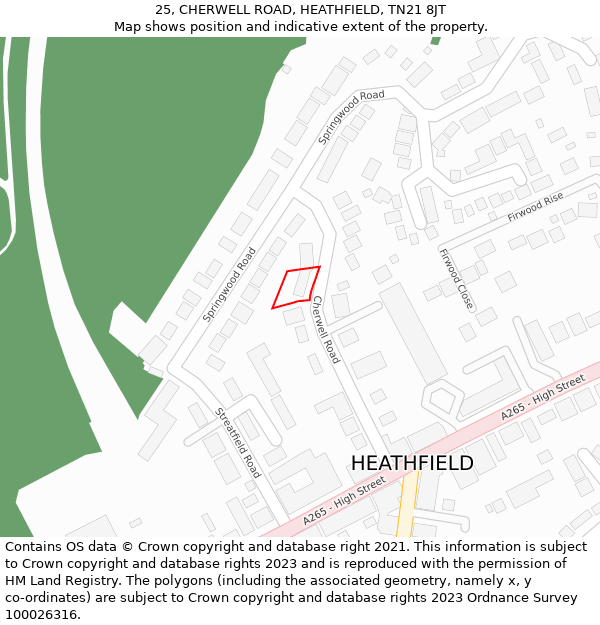 25, CHERWELL ROAD, HEATHFIELD, TN21 8JT: Location map and indicative extent of plot