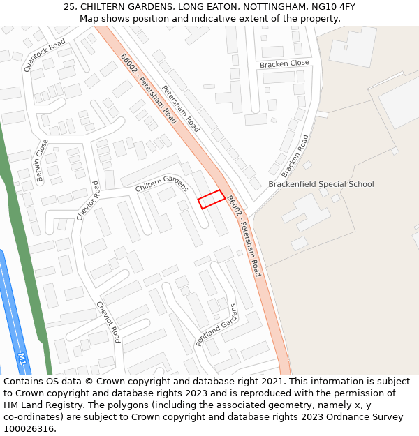 25, CHILTERN GARDENS, LONG EATON, NOTTINGHAM, NG10 4FY: Location map and indicative extent of plot