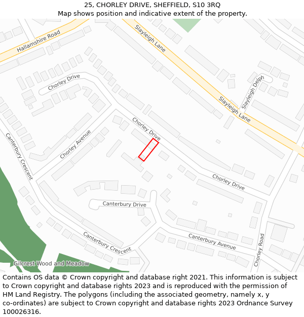 25, CHORLEY DRIVE, SHEFFIELD, S10 3RQ: Location map and indicative extent of plot