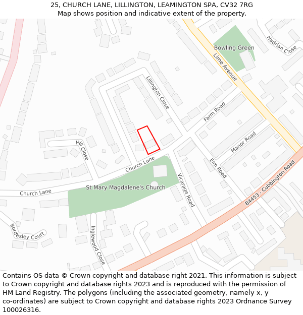 25, CHURCH LANE, LILLINGTON, LEAMINGTON SPA, CV32 7RG: Location map and indicative extent of plot