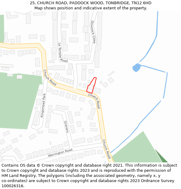 25, CHURCH ROAD, PADDOCK WOOD, TONBRIDGE, TN12 6HD: Location map and indicative extent of plot