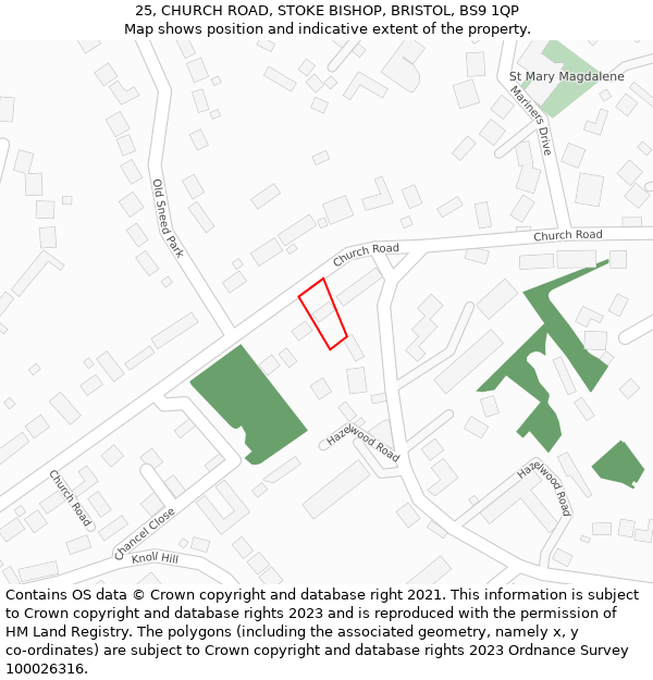 25, CHURCH ROAD, STOKE BISHOP, BRISTOL, BS9 1QP: Location map and indicative extent of plot