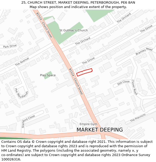 25, CHURCH STREET, MARKET DEEPING, PETERBOROUGH, PE6 8AN: Location map and indicative extent of plot