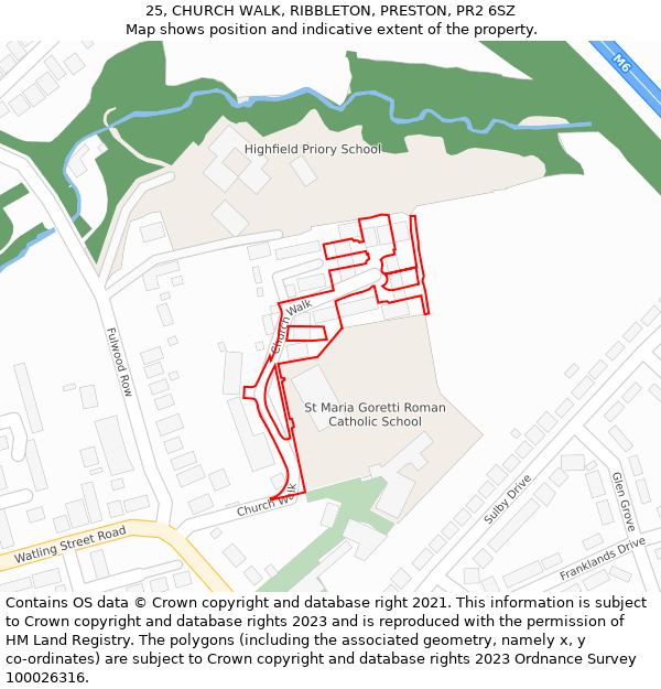 25, CHURCH WALK, RIBBLETON, PRESTON, PR2 6SZ: Location map and indicative extent of plot