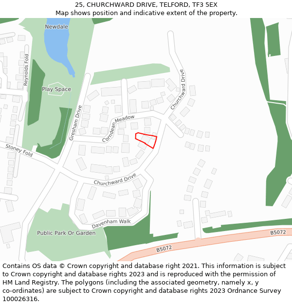 25, CHURCHWARD DRIVE, TELFORD, TF3 5EX: Location map and indicative extent of plot