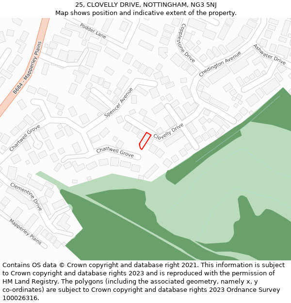 25, CLOVELLY DRIVE, NOTTINGHAM, NG3 5NJ: Location map and indicative extent of plot