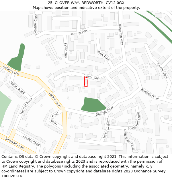 25, CLOVER WAY, BEDWORTH, CV12 0GX: Location map and indicative extent of plot