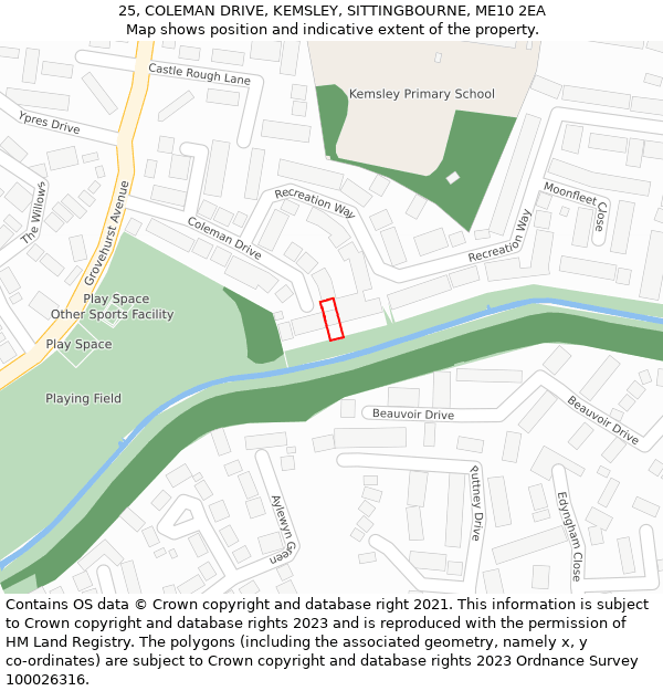 25, COLEMAN DRIVE, KEMSLEY, SITTINGBOURNE, ME10 2EA: Location map and indicative extent of plot