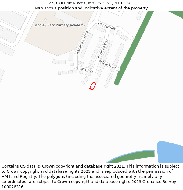 25, COLEMAN WAY, MAIDSTONE, ME17 3GT: Location map and indicative extent of plot
