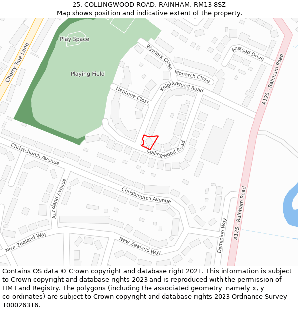 25, COLLINGWOOD ROAD, RAINHAM, RM13 8SZ: Location map and indicative extent of plot