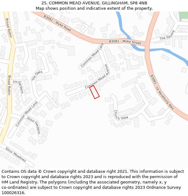 25, COMMON MEAD AVENUE, GILLINGHAM, SP8 4NB: Location map and indicative extent of plot