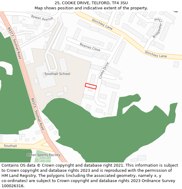 25, COOKE DRIVE, TELFORD, TF4 3SU: Location map and indicative extent of plot