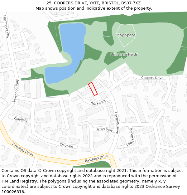 25, COOPERS DRIVE, YATE, BRISTOL, BS37 7XZ: Location map and indicative extent of plot