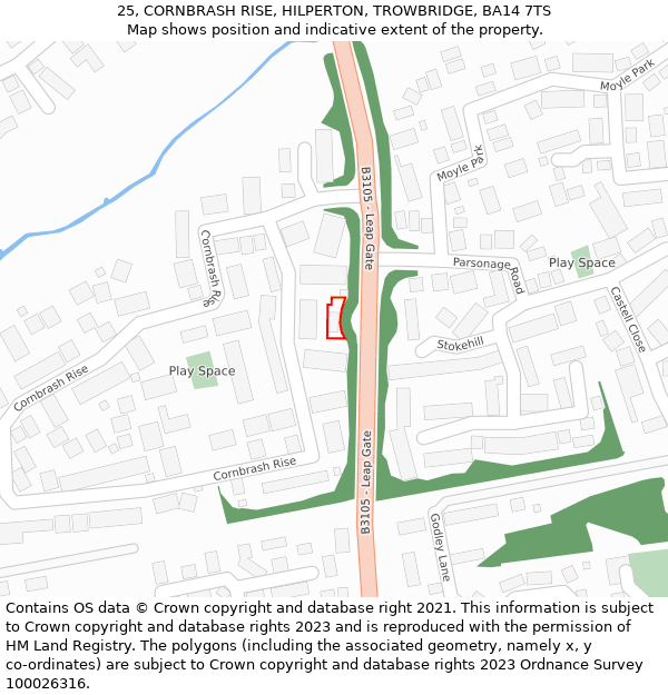 25, CORNBRASH RISE, HILPERTON, TROWBRIDGE, BA14 7TS: Location map and indicative extent of plot