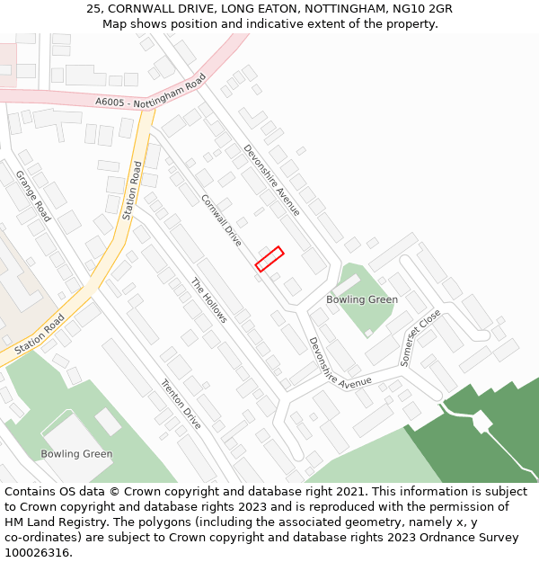 25, CORNWALL DRIVE, LONG EATON, NOTTINGHAM, NG10 2GR: Location map and indicative extent of plot